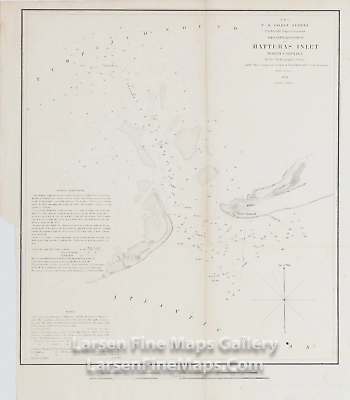 1853 Antique Nautical Chart Of Hatteras Inlet North Carolina, U.s. Coast Survey